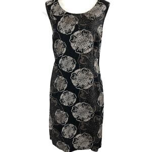 212 Collection Womens Black Brown Print Sleeveless Knee Length Linen Dress sz 6